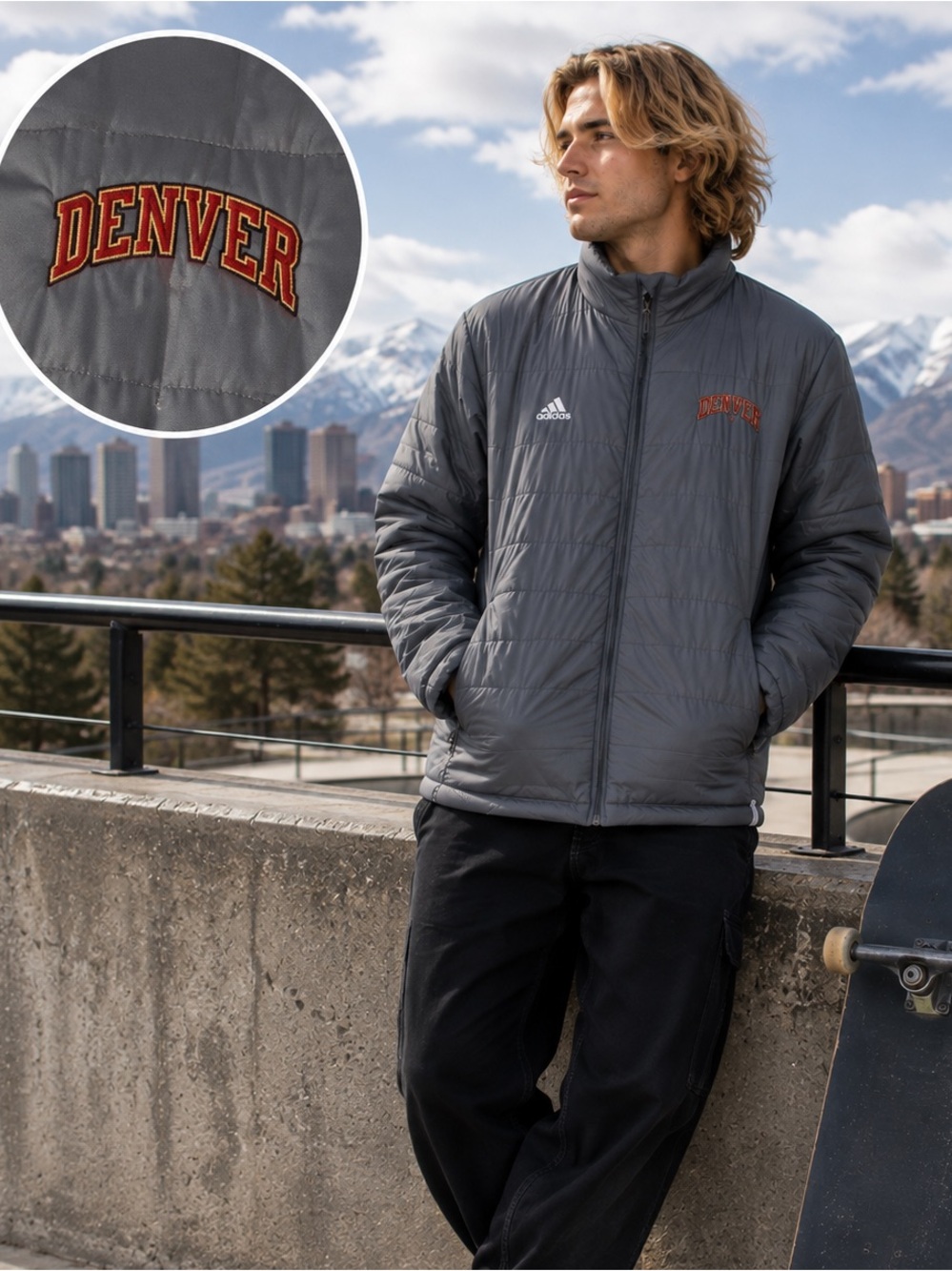 Adidas Denver Men’s Large Gray Quilted Lightweight Puffer Jacket